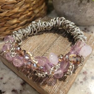 Silver and Pink Beaded Bracelet
